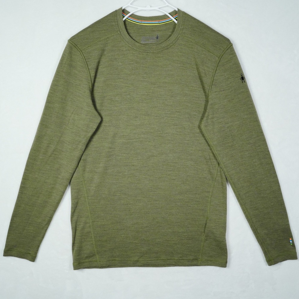Smartwool Mens Merino Wool Base Layer Top Olive Green Long Sleeve Crew Neck M
